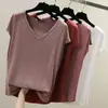 Nova Camiseta Básica Lisa de Modal para Primavera e Verão Estilo Coreano Slim Casual Gola V Sem Mangas Top Feminino para o Verão