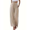 2025 Amazon Temu Aliexpress Estándar Europeo y Americano Pantalones de Lino Sueltos Casuales con Bolsillos y Cordón de Ajuste de Pierna Ancha para Mujer