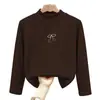 Camiseta térmica de manga larga para niños con estampado de dibujos animados, cálida y cómoda, top casual de cuello alto medio ajustado para niñas, estilo versátil