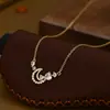 Cadena para Clavícula Elegante con Baño de Oro Real y Circonita Microincrustada Cadena de Collar Simple para Mujer con Diseño Hueco de Luna Exquisita Cadena de Collar de Estrella