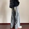 Calça jeans masculina de sarja com três listras, calça de corte reto solta e larga estilo high street americano, marca da moda, estilo retrô cool, cintura elástica