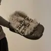 Sapatos Mary Jane de Pelo de Coelho para Mulheres 2026 Novos Outono e Inverno Sapatos de Ballet Quentes com Forro de Lã Sapatos de Algodão que Aumentam a Altura
