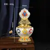 Ocho símbolos auspiciosos estilo Tíbet, jarrón de tesoro Mani de aleación tallado tridimensional, adecuado para guardar reliquias, altar budista casero, suministros budistas y adornos decorativos