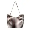 Bolsa tote retrô literária estilo coreano, bolsa simples e fresca de lona listrada, de alta qualidade, casual e de grande capacidade para ombro