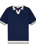Camisa Polo Masculina Casual de Verão com Gola V e Costura Contrastante, Fresca e Respirável, Manga Curta em Seda Gelada