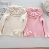 2023 Invierno Bebé Niña Lindo Suéter Niñas Grueso Doble Capa Solapa Grande Manga Larga Camisa Base