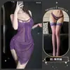 Lencería Sexy con Espalda Descubierta, Camisola Transparente Calada para Dormir, Tentación de Deseo Puro con Tirantes y Lazo para Mujer