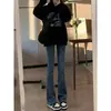 Jeans Acampanados para Mujer 2026 Verano Nuevos de Cintura Alta Ajustados Retro Azules Ajustados de Pierna Ancha para el Suelo Pantalones Bootcut