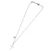Colar clavícula estilo coreano moderno elegante estilo frio corrente fina de aço inoxidável pingente de cruz com strass