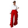 K10191 AliExpress Amazon Europa e Estados Unidos cross-border feminino 2022 novas calças de cintura alta com babados pernas largas atacado