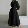 Vestido Cruzado Europeo y Americano 2026 Estilo Nuevo Casual de Oficina Moda Cuello Polo Manga Larga con Cintura Elástica y Dobladillo Amplio