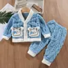 Nuevo conjunto de ropa de casa para niños, pijama y chaqueta de franela para niños y niñas, conjunto de dos piezas engrosado y cálido
