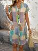 Vestido elegante de verano para mujer europea y americana 2025 de Amazon con estampado geométrico y cuello en V con botones