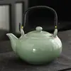 Tetera de Alambre Dibujado con Asa Esmaltada de Horno Cerámico Transfronterizo, Juego de Té de Cerámica, Olla para Preparar Té de Gran Capacidad con Filtro, Tetera Individual para el Hogar