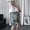 Shorts de Mezclilla Rotos Desgastados para Hombre Verano Delgados Sueltos Estilo Americano High Street Marca de Moda Geniales Deshilachados de Cinco Puntos