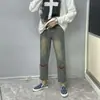 Jeans Masculino de Verão 2025 Tendência Estilo Hong Kong Bordado Personalizado Hip-Hop Ins Moda High Street Tendência Cool Calça Longa