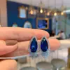Huabi Joyería Aretes de Vidrio Azul Simulados Set de Joyería de Collar Clavijas 8*16 Colgante 15*25 Mayoreo