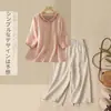 342 Conjunto#Cânhamo Algodão Linho Conjunto Completo Mulher Verão Camisa de Linho Calça de Perna Larga Casual Roupa de Mãe Conjunto de Duas Peças