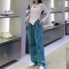 Cabelo 9117 Daimeiyi Yuan 2025 Primavera/Verão Novo Estilo Fenda Irregular Camiseta Calça Casual de Perna Larga Moda Roupas Femininas