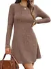 Vestido Feminino com Tecido Canelado Escovado, Moda Europeia e Americana Outono/Inverno 2025, Novo Estilo, Acinturado, Slim Fit, Vestido Suéter de Manga Longa para Mulheres