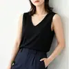 Top sin mangas de cuello en V estilo perezoso para mujer, primavera y otoño, seda fina, transpirable, corte relajado, casual, diseño sin costuras