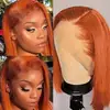 Peluca europea y americana transfronteriza para mujer, peluca de encaje frontal, cabello corto rojo con broche, cubierta para la cabeza de fibra química, peluca de encaje rojo