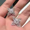 Pendientes de botón de flor con microincrustaciones de circonita y diamantes completos, diseño de nicho para mujer, temperamento de moda de alta calidad, pendientes de botón versátiles