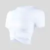 Camiseta de Yoga Feminina Cintura Cruzada Exposta Fitness Manga Curta Moletom de Dança Corrida Roupas de Secagem Rápida Venda por Atacado Fábrica Pode Ser Encomendado