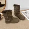 Botas de moda 2026 com fivela interna para aumentar a altura, botinhas femininas de bico redondo, estilo retrô, nova coleção outono western
