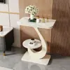Mesa auxiliar moderna de pizarra de lujo ligero, mesa de café pequeña para sala de estar y balcón, mesa redonda de doble capa, mesa de rincón para sofá, gabinete lateral, estante de almacenamiento para entrada