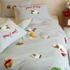 Juego de Cuatro Piezas Bordado de Dibujos Animados Clase A 100% Algodón Cepillado Funda Nórdica de Algodón Puro Sábana Bajera Ropa de Cama para Niños