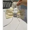 Diadema de Goma Elástica para Cabello con Lazo de Cinta Floral de Gasa de Hada con Perlas y Pedrería, Estilo Francés, Temperamento Suave, Medio Atado