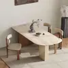 Mesa de Comedor Vintage de Madera Maciza Estilo Francés con Piedra Travertina, Mesa de Comedor Isla Semi-Oval Creativa de Diseñador para Apartamento Pequeño