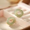 Pendientes de plata de ley S925 con incrustaciones de jade hetiano, jade rojo del sur, con personalidad geométrica, combinables a la perfección.
