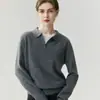 Suéter 100% Caxemira Feminino Gola Lapela POLO Cor Sólida Solto Emagrecedor Rejuvenescedor Malha Outono Inverno Novo Suéter Versátil