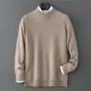 Suéter Masculino de Lã Tricô Espesso Sem Costura Bai Cai Rong Temporada Outono/Inverno Gola Alta Meia Gola Pulôver Solto Suéter Base Tricô