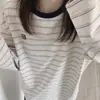 Camiseta de Manga Larga Rayada Estilo Retro Japonés para Mujer 2025 Primavera Nueva Petite Estilo Universitario Holgada Camisa Base Top