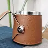 Cafetera de mano para camping transfronterizo de acero inoxidable con aislamiento térmico de cuero, sencilla, de alto valor, de boca fina, tetera para beber de moda en internet