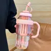 Vaso de agua grande a prueba de roturas, portátil, elegante vaso para hielo con pajilla, resistente a altas temperaturas, plástico de grado alimenticio, lindo regalo