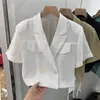 Roupa de proteção solar plissada de verão para mulheres, peça externa, mangas curtas, novo estilo, para pessoas baixinhas, conjunto curto, top de proteção solar popular deste ano