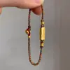 "Felicidade Dupla" Pulseira de Abóbora Dourada Estilo Chinês Novo, Design Único Fio Vermelho Acessório de Mão Trançado Estilo Antigo, Estilo Chinês Novo