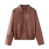 Chaqueta Bomber de Imitación de Cuero Simple Retro de Calle de Alta Gama Nueva Primavera 2025 para Mujer Transfronteriza Europea y Americana