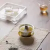 Rinyu Guisong Pintado à Mão Jardim de Pereiras Ganso Branco Pequeno Registro Três Talentos Gaiwan Conjunto de Chá Kung Fu Caseiro Chinês Tigela de Preparo de Chá Tigela de Chá de Respeito