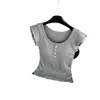 Blusa Feminina de Verão Novo Estilo com Design de Babados em Duas Camadas, Manga Curta, Modelagem Justa Versátil para Usar como Base