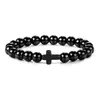Pulsera de Hilo con Cuentas para Hombre en Forma de Cruz de Gran Venta Transfronteriza, Cuentas de Buda, Piedra Ojo de Tigre, Pulsera de Obsidiana Blanca de Pino, Joyería de Mano