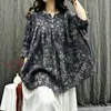 Blusa Artística Casual Holgada Estampada de Ramio Vintage para Mujer Primavera/Verano 2026