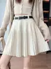 Falda Plisada de Lana Blanca a Cuadros para Mujer Primavera Otoño Petite Cintura Alta Línea A Ceñida a la Cadera con Botas Largas Falda Corta