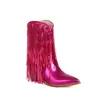 Botas Cortas Europeas y Americanas para Mujer Talla Grande con Punta Gruesa, Botas con Lentejuelas y Borlas 8242