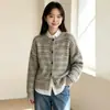 Cárdigan de punto casual a rayas estilo coreano para mujer, nueva moda transfronteriza de otoño e invierno, top versátil de bloques de color