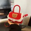 Mini Bolso de Mano de Encaje con Oso de Dibujos Animados para Niñas Estilo Coreano Lindo y Versátil Bolso Cruzado Pequeño Cuadrado para Mujer